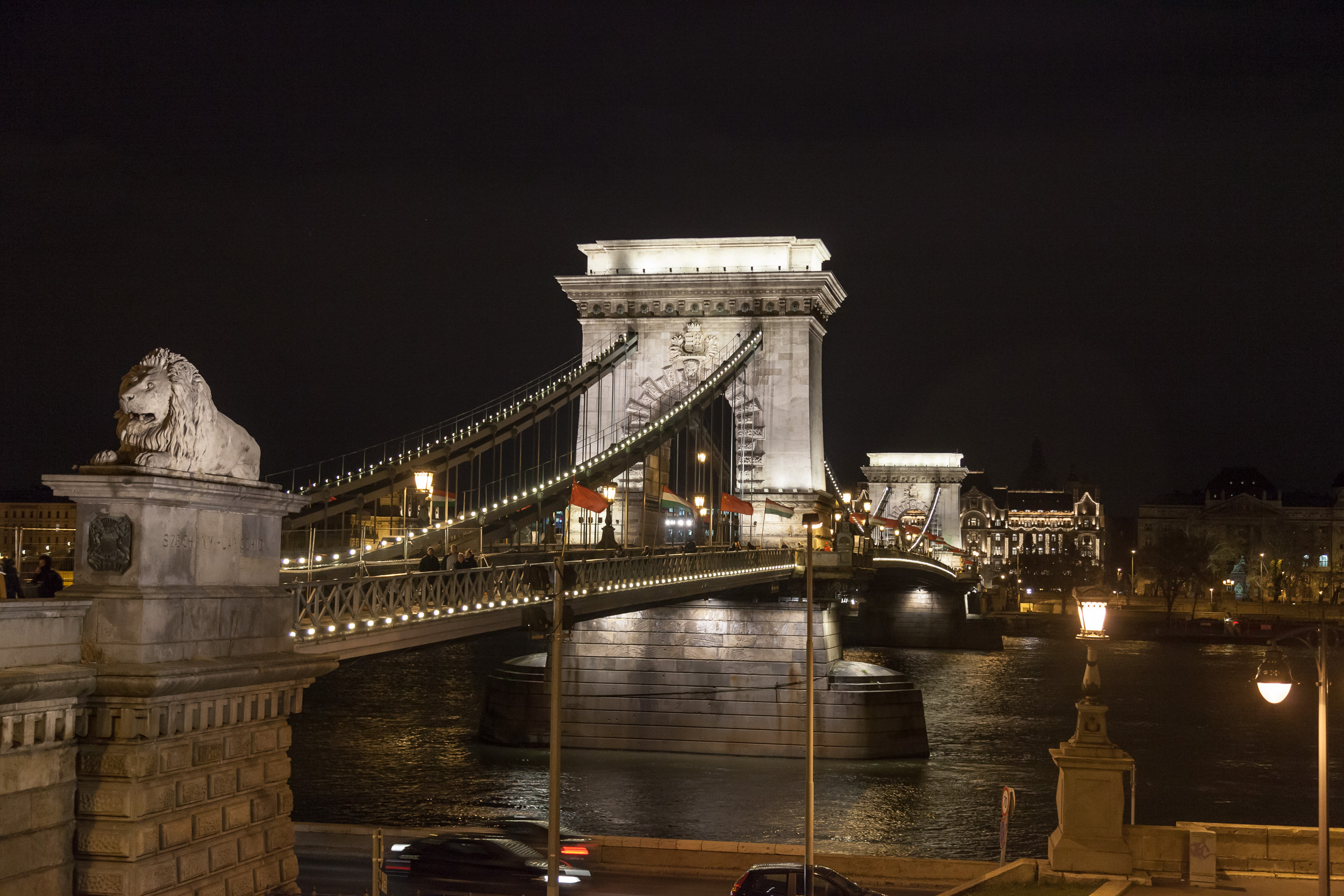 Цепной мост ночью